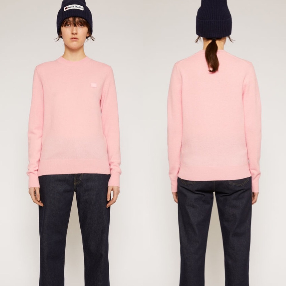 Acne Studios Face Patch Baby Pink Crewneck Sweater